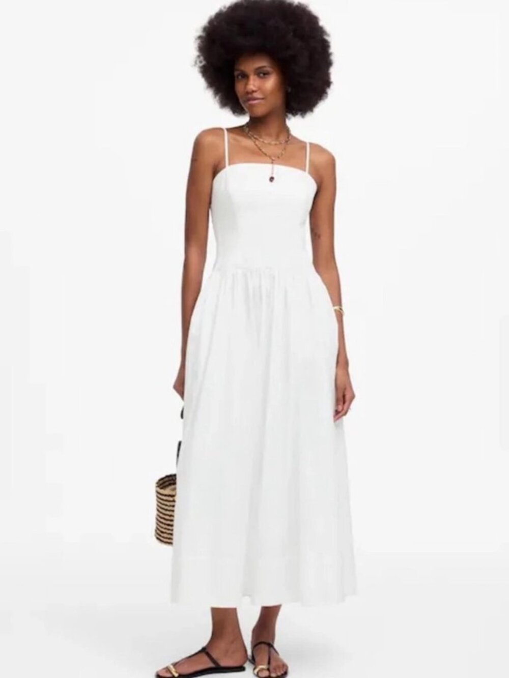 Madewell Kaite White Mid Weight Poplin Seamed Open Back Midi Dress 14 NWT